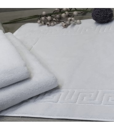 Badmat katoen 650 g/m² Grieks motief 50x60 Hotel Spa absorberend | wit