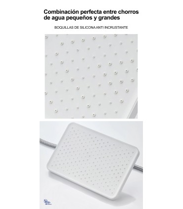 Pack Cabeçal Teto e Alcachofa Quadrados Brancos BL-3003-DZ | Grande Formato | Alcachofa Sobre Alimentada | Poupança Água