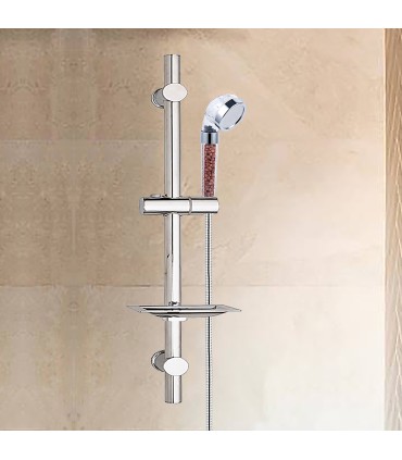 Kit Pommeau Douche Pressurisée Ions BL-1001S-ION | Barre Murale Réglable Étagère Intégrée | Tuyau Acier Inox