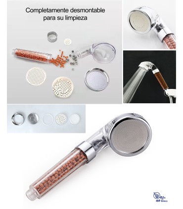 Kit de Ducha Alcachofa Presurizada de Iones BL-1001S-ION | Barra Ajustable con Estante Integrado | Tubo Inoxidable