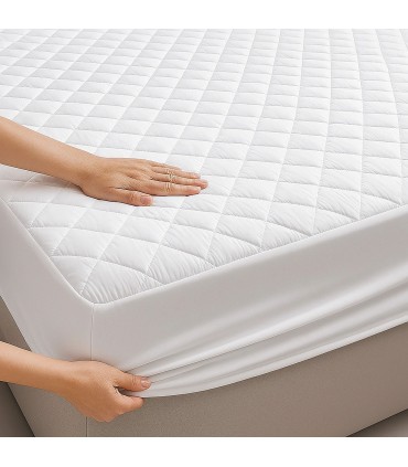 Stepp-Matratzenschoner aus Baumwolle-Polyester, Wasserabweisend | Atmungsaktiv für Hotels, 4-Punkt-Befestigung, PVC-frei