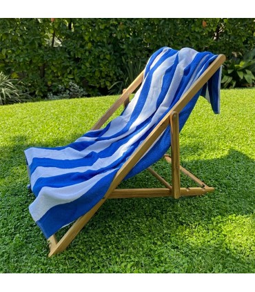 Strand Pool Handduk Stor 100x160 Frotté Bomull 450 g/m² Ränder | Blå Vit Tillverkad i Spanien