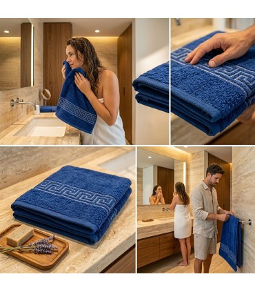 Asciugamano Piscina Anticloro 100% Cotone 450 g/m² INDANTHREN | Greco Blu, Resistente Lavaggio e alla Luce