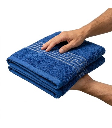 Toalla Piscina Anticloro 100% Algodón 450 g/m² INDANTHREN | Greca Azul Resistente al Lavado y la Luz