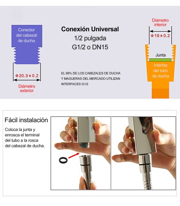 Tubo Flexo Ducha BL-1004-R | Acero Inoxidable Encriptado | Tubo Interior EPDM | Tuercas de Cobre | Conexión Universal