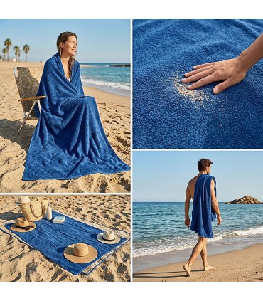 Toalha Grande de Praia e Piscina 90x170 Anticloro 100% Algodão 520 g/m² INDANTHREN | Azul, Resistente à Lavagem e à Luz