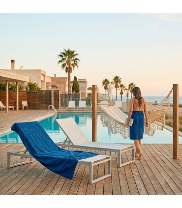 Large Beach & Pool Towel 90x170 Anti-chlorine 100% Cotton 520 g/m² INDANTHREN | Blue, Resistant to Washing and Light