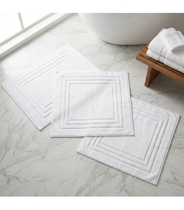 Bath Mat Cotton 650 g/m² Stripes 50x60 Hotel Spa Absorbent | White