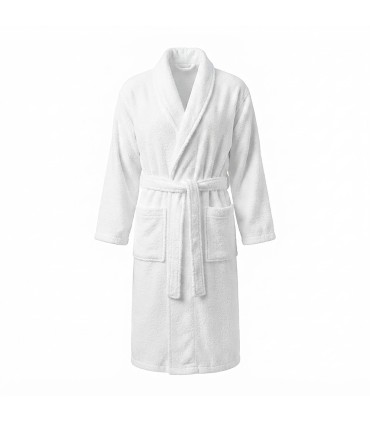 Accappatoio 100% Cotone Spugna 400 g/m² Hotel Spa | Collo a Scialle Due Tasche - Bianco