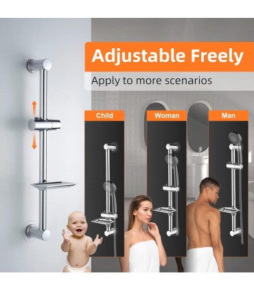 Barra Ducha Ajustável com Prateleira BL-1001S | Aço Inox | Ajuste Vertical | Suporte Inclinável para Cabeça