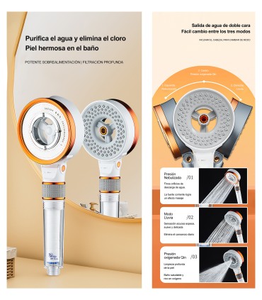 Douchette Double Face Oxygénation Qin CC-FM003 | Pressurisée | 3 Modes d’Eau | Améliore Nettoyage et Dégraissage | Avec Filtre