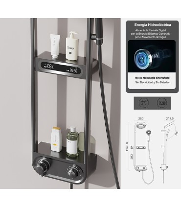 Colonna Doccia-Bagno Termostatica LH-198 | Corpo Rubinetto in Rame | Display LED Digitale e Orologio