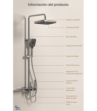 Colonne Douche-Baignoire TomaHawk LH-2365 Thermo | Cuivre | Affichage Température | Douchette et Pluie