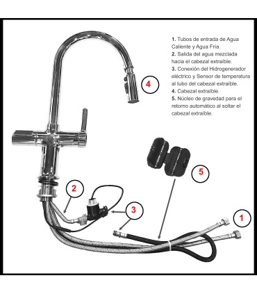 Kitchen Faucet Temperature Display LED LH-232 | Solid Copper | Pull-Out | Single Lever and 3 Water Modes