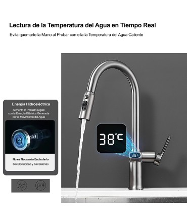 Köksblandare Temperaturdisplay LH-168 | Zinklegering | Utdragbar | 3 Vattenmodus