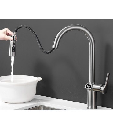 Keukenkraan Temperatuurdisplay LH-168 | Zinklegering | Uittrekbare | 3 Watermodi