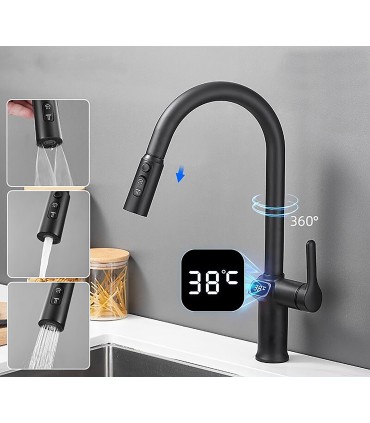 Küchenarmatur Temperaturanzeige LH-168 | Zinklegierung | Herausziehbar | 3 Wassermodi