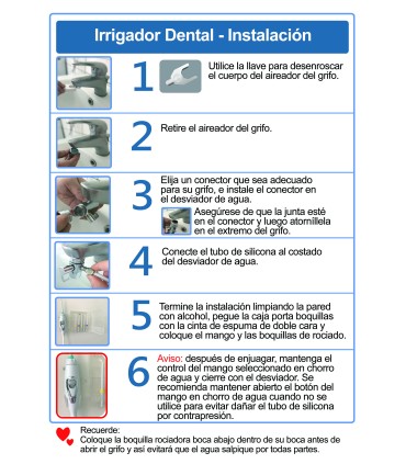 Irrigador Dental Standard y Adaptadores Ducha | Sin Baterías ni Electricidad | Presión del Grifo | Chorro Ilimitado