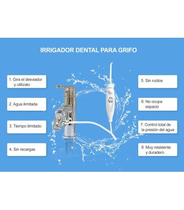 Irrigador Dental Standard com Reservatório Enxaguante | Sem Baterias ou Eletricidade | Pressão Torneira | Jato Ilimitado