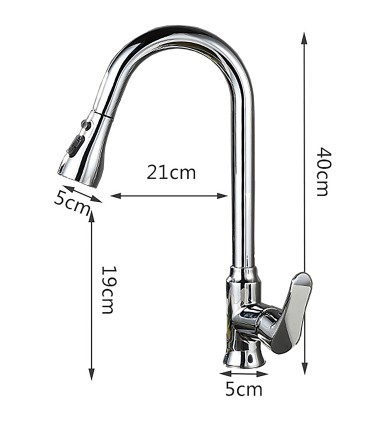 Rubinetto Cucina LH-118 | Ottone Antibatterico | Bocca Estraibile 3 Modi