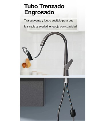 Grifo Cocina LH-8042 Cuello Cisne | Cobre Macizo | Cabezal Extraíble con Dos Modos de Agua