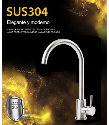 Keuken- en wastafelkraan LH-119 | Enkelhandkraan met twee waterwegen in roestvrij staal 304 | 360º draaiing