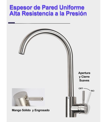 Rubinetto da Cucina e Lavabo LH-119 | Monocomando a Due Vie in Acciaio Inox 304 | Rotazione 360º